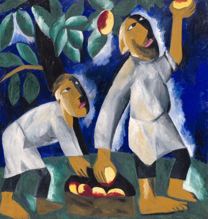 N. Goncharova, Contadini che raccolgono le mele, 1911, State Tretyakov Gallery, Mosca