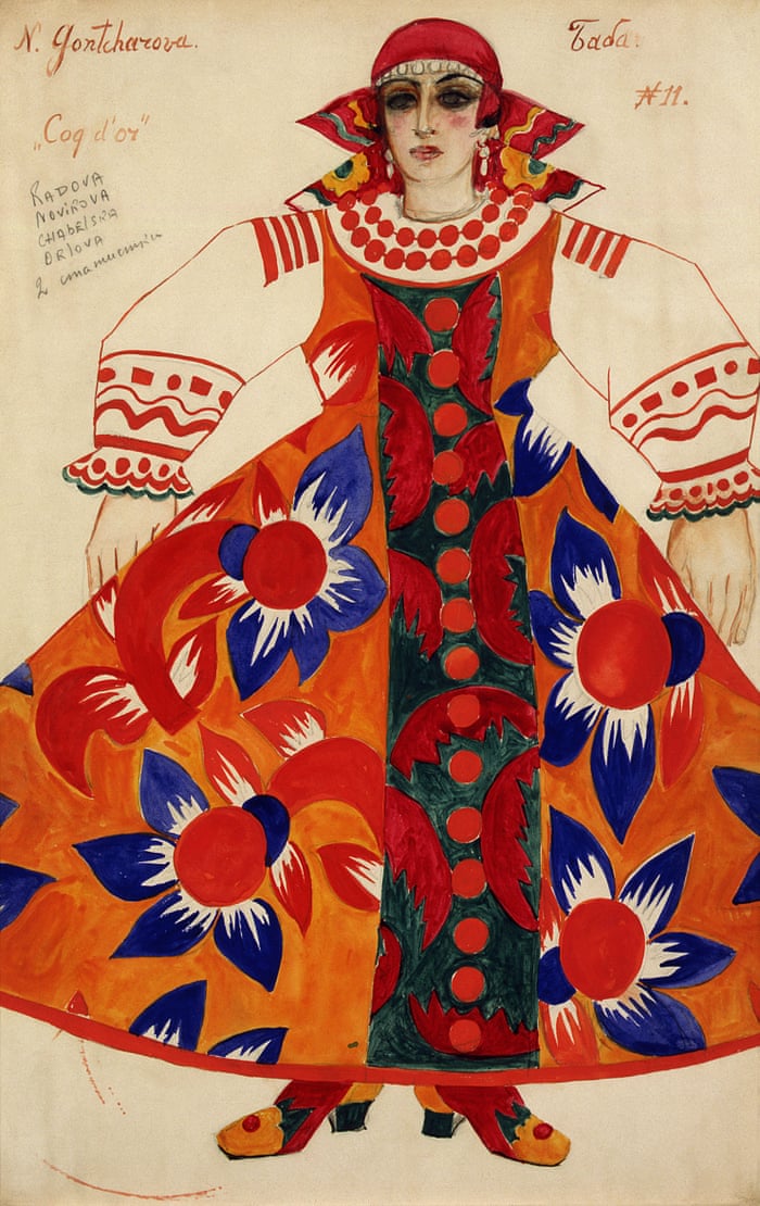 Peasant woman, disegno di un costume per il balletto, opera Le Coq d’Or, N. Goncharova, 1937