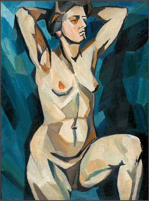 Model on a blue background, N. Goncharova, 1909-10